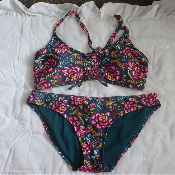 Xhilaration Lace Up Bralette Bikini Top Jade Green - Picture 2 of 11